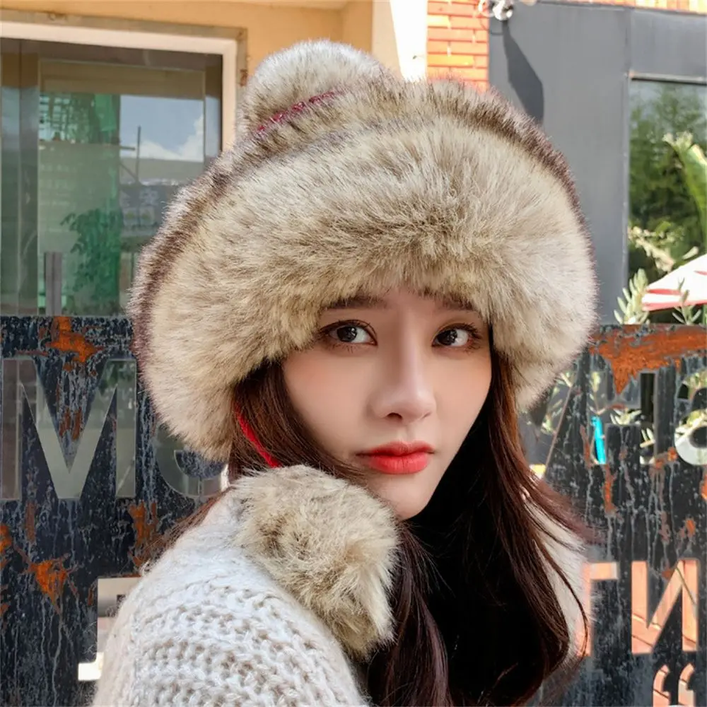 

Women's Soft Winter Warm Furry Pom Pom Ball Faux Fur Hat Knitted Beanie Hat