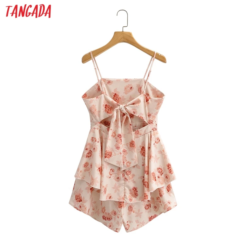 

Tangada Women Vintage Floral Playsuits Adjustable Spaghetti Strap Sleeveless Rompers Ladies Summer Casual Chic Jumpsuits SY296