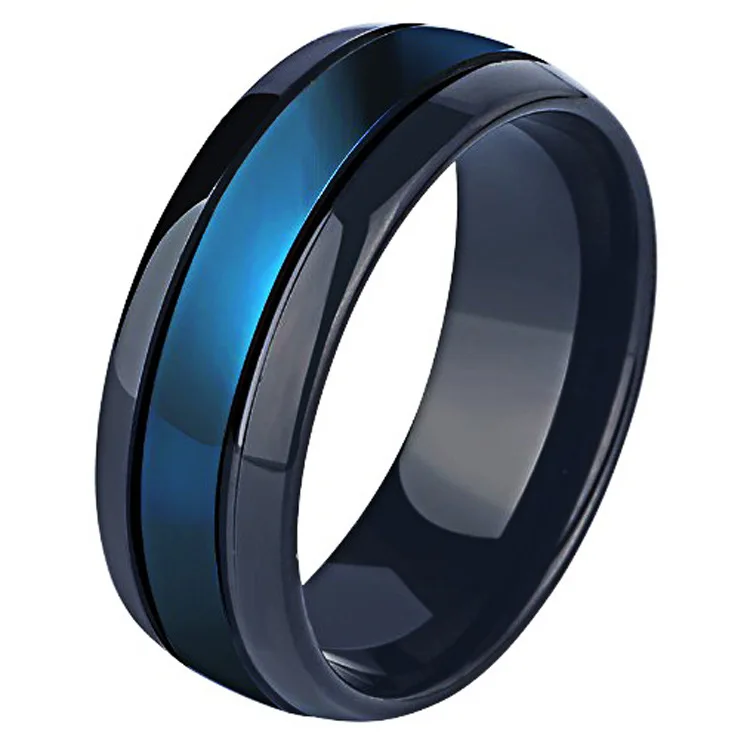 

8mm stainless steel jewelry men's ring vacuum plating double groove ring fashion creative jewelry accessories