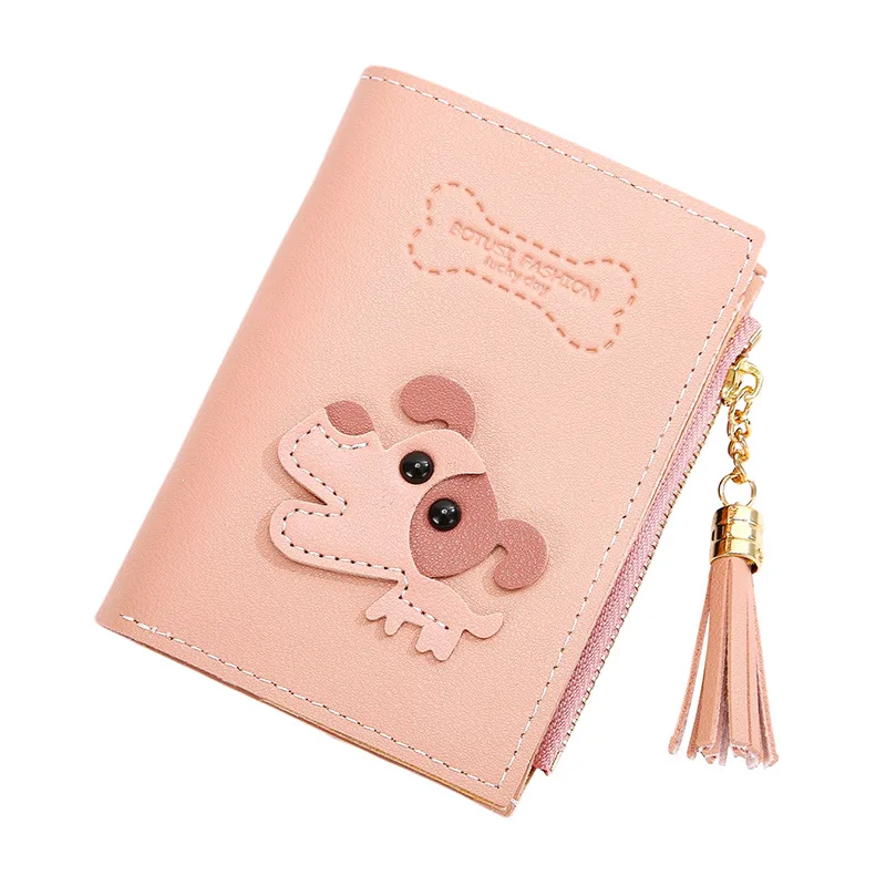 

Women Wallets Cute Dog Lady Purses ID Card Holder Zipper Coin Purse Short Money Bags Girls Tassels Wallet Pouch Billfold Wallet