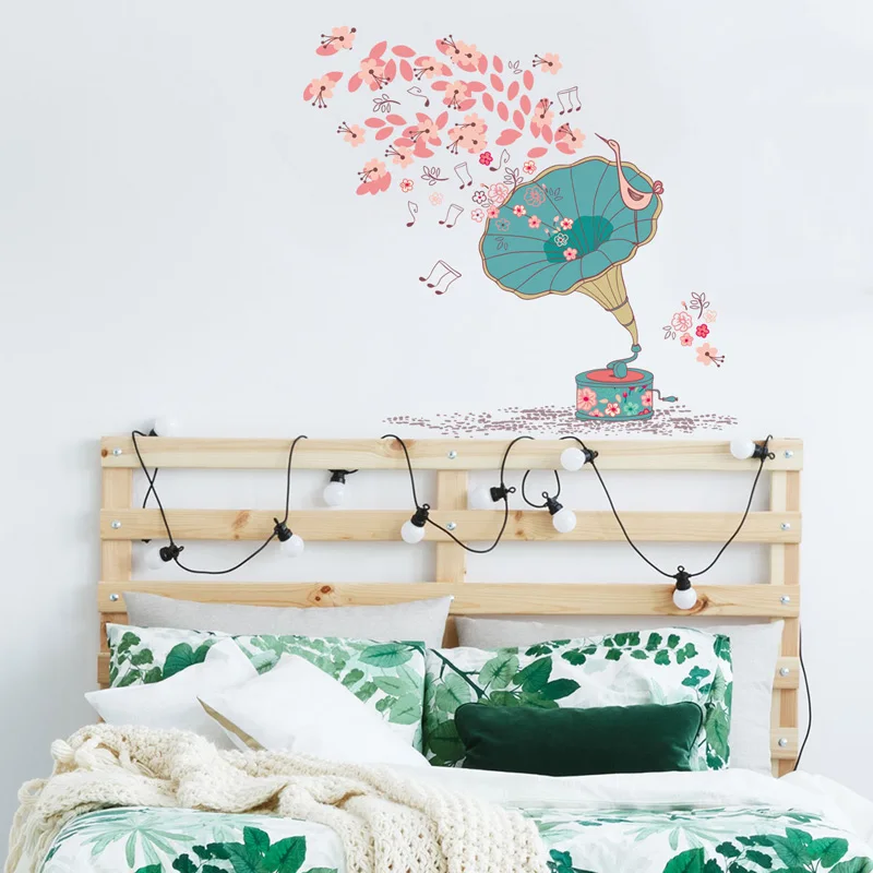 

Creative Flowers Music Box wall sticker wallpaper bedroom living room home decoration flowers cupboard mural Removable stickers