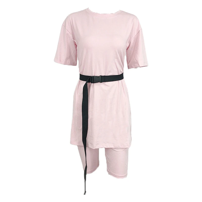 

Fanco 2020 летний женский Новый Модный повседневный домашний однотонный комплект из двух предметов Женская свободная футболка шорты спортивны...