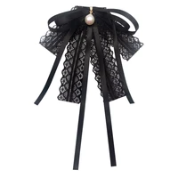 new pearl bow tie brooch black fabric lace cravat bow necktie pin and brooches shirt dress luxury jewelry for women accessories