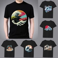 t shirt mans classic black anime street sunset wave series fashion casual simple o neck youth commuter wear comfortable top