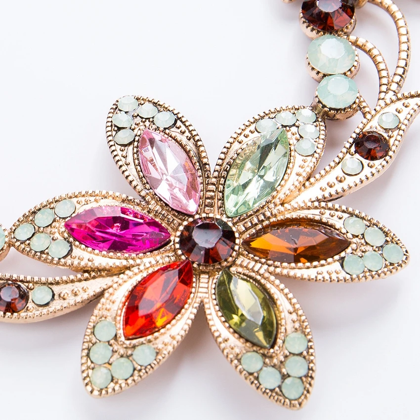 DiLiCa Elegant Flower Statement Necklace for Women Vintage Rhinestone Maxi Necklaces &amp Pendants Bib Jewelry | Украшения и