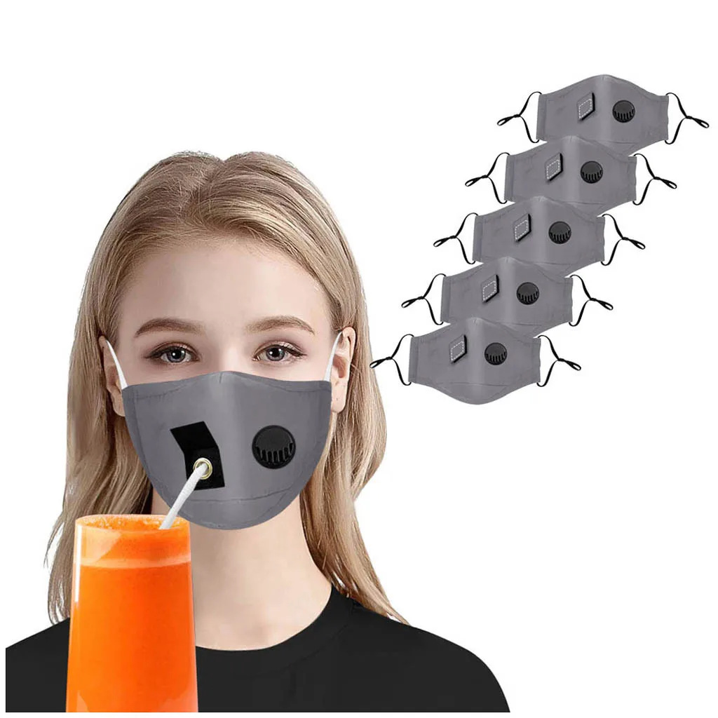 

5pcs Adult Protective Mask Breathable Drinking Mask With Hole For Straw Dustproof And Windproof Adult Mouth Mask Mascarillas#FS