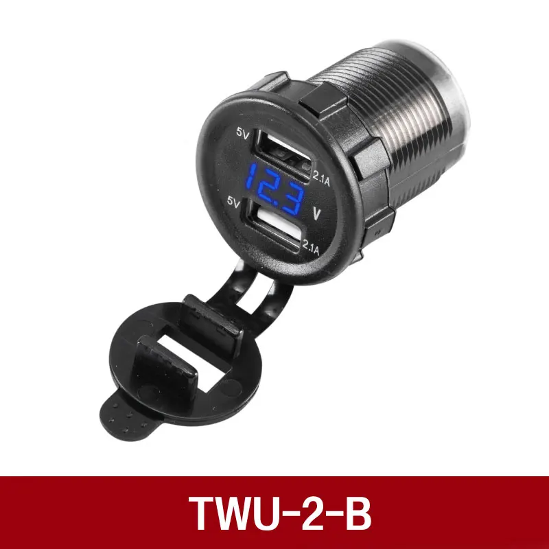 TWU-2-B 12-24V 4.2A универсальный автомобильный двойной USB разъем порт дисплей напряжения водонепроницаемый мотоциклетные адаптер зарядное устройство комплект Штекер кабель - Название цвета: TWU-2-B