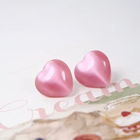 2021 new natural pink opal jewelry cats eye heart shaped stud earrings sense of luxury female earrings fashion