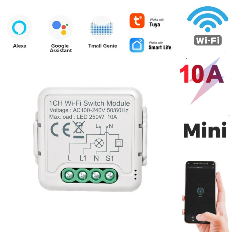 

Умный выключатель с поддержкой Wi-Fi и таймером, 10 А