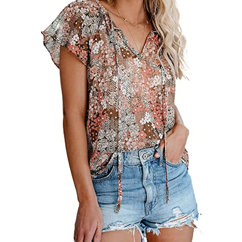 

Floral Printing Tshirt Woman Short-Sleeved Casual Ladies Tops Woman TopFemale S-2XL Free Shipping Street Wear Shirts Wholesale