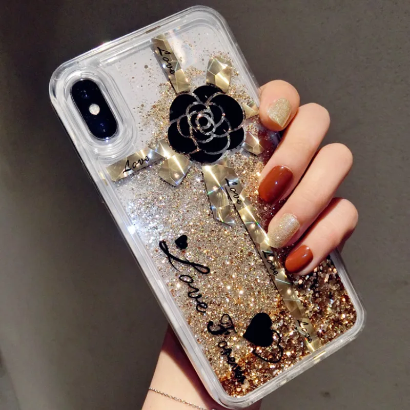 Новый дизайн чехол для телефона градиентный сыпучий песок с блестками плавучий