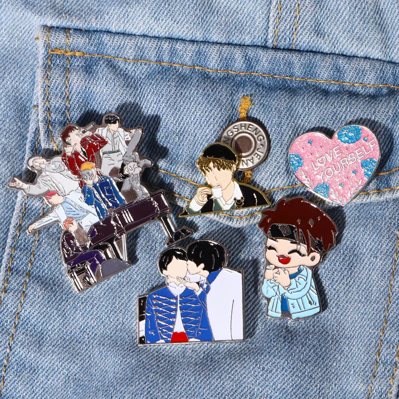

1Pcs Love Yourself Brooch Biling Heart Metal Pin Kpop Bangtan Collection Cartoon Badge Brooches Jewelry Decoration for Fan Gift