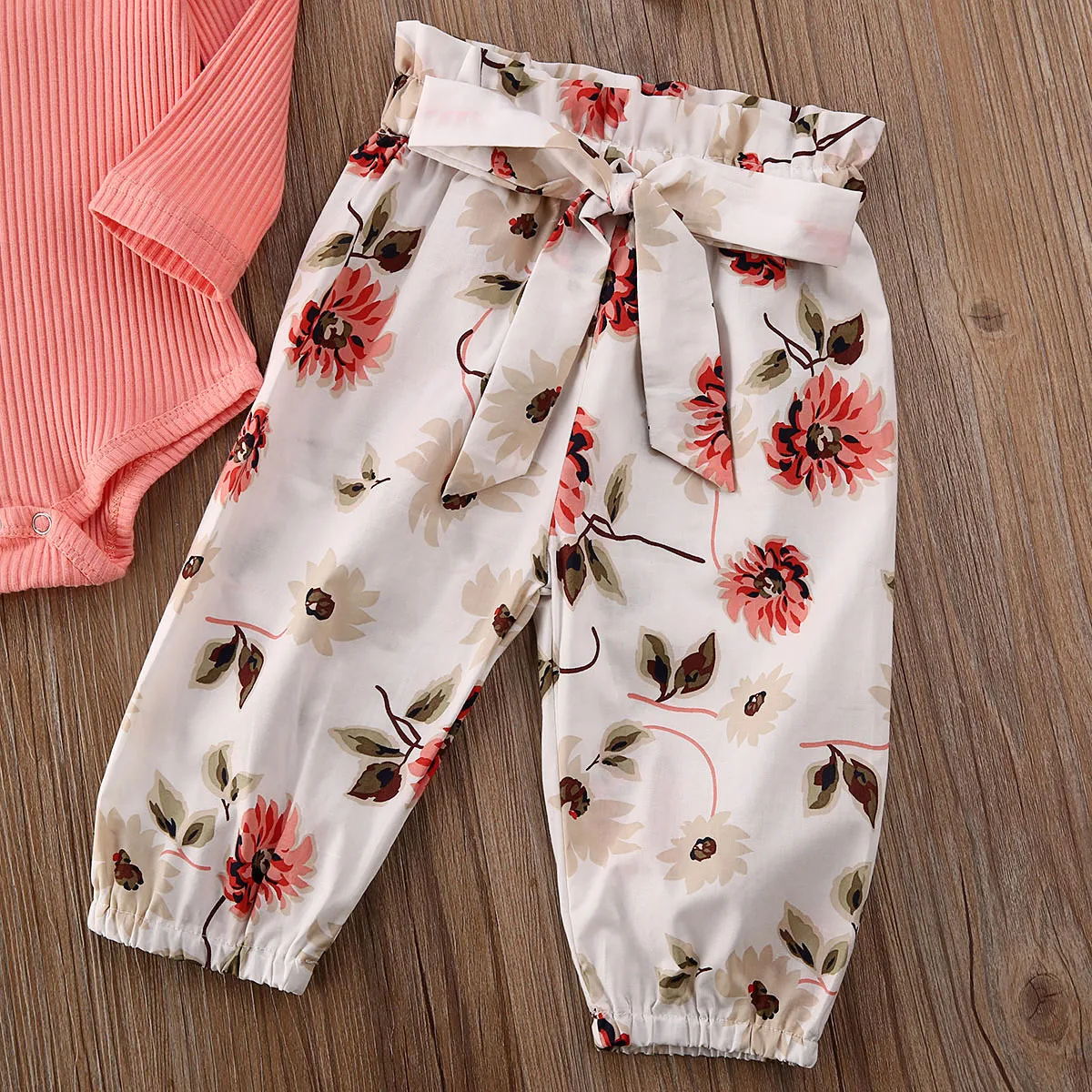 3 шт. трикотажные топы + длинные брюки с цветочным принтом повязка на