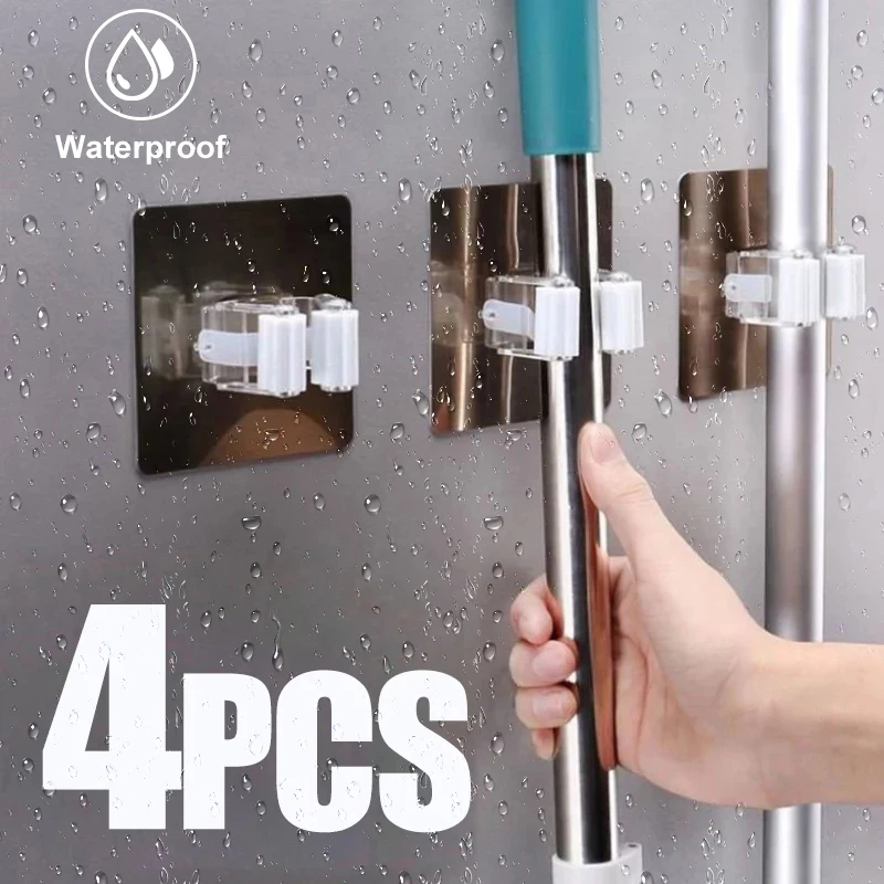 

Multi-Purpose Hooks Mop Holder Wall Mounted Organizer Rack Brush Broom Hanger Hook Kitchen bathroom Waterproof Hook Self-Adhesiv