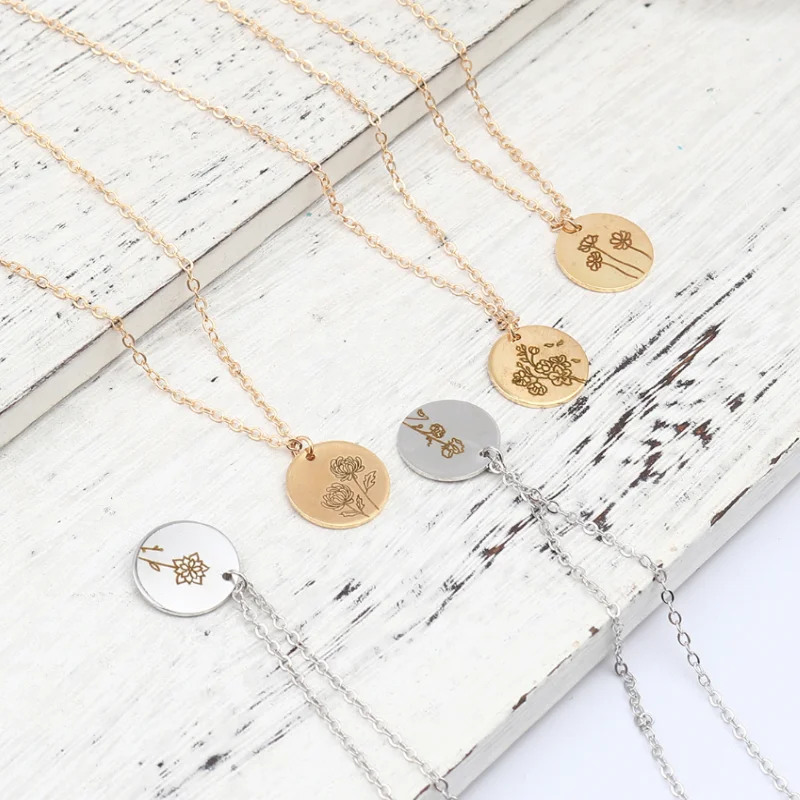 

Personalized birth month flower necklace with customized name nameplate Necklace For women men stainless steel jewelry pendant