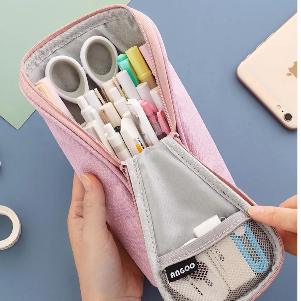 stand up pencil case canvas pencil holder mobile phone bracket function desk organizer makeup cosmetic bag free global shipping