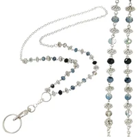 black blue beads womens fashion lanyard necklace id name badge card holder lanyards for key necklace name badge holders