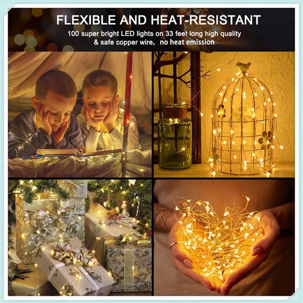 

Copper Wire Lights String Waterproof LED Beads USB Rechargeable Lamp Christmas Tree Garland Wedding Party Decoration