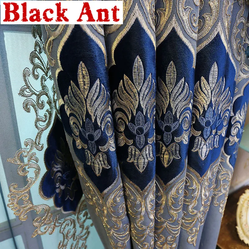 Роскошные занавески с вышивкой для гостиной бежевые прозрачные тканевые синие