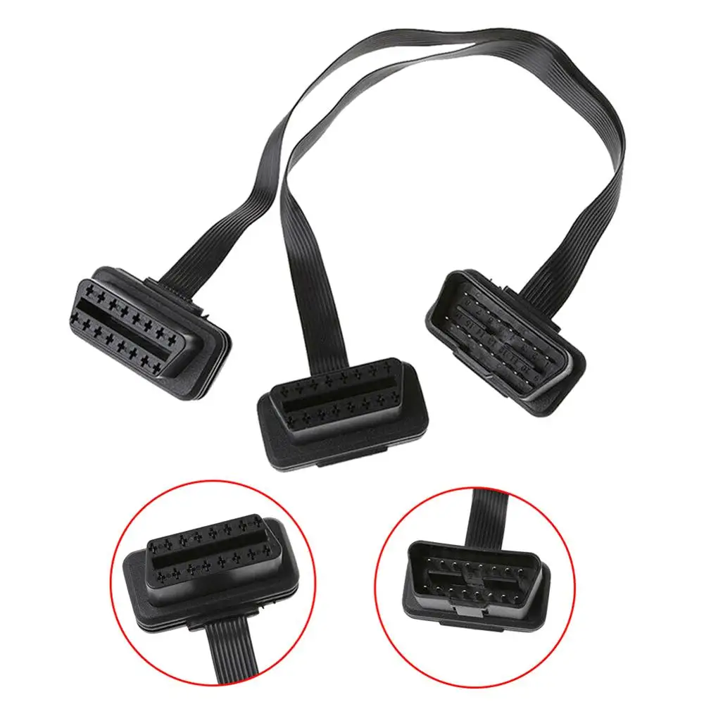 Новый 30 см 16 Pin OBD2 штекер двойной женский сплиттер плоский тонкий Y разъем