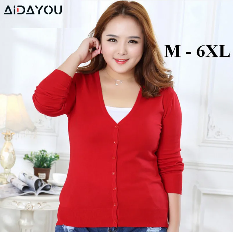 

Women Knitted Sweaters Cardigan Full Sleeve Plus Size 6xl v Neck Sweater Casual Female Winter Warm Loose ouc1206