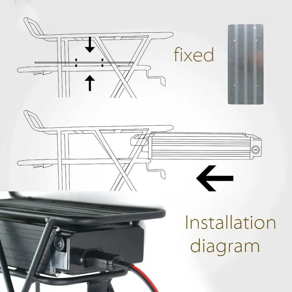 

48V 15Ah Rear Rack Lithium ion Ebike Battery For 350W~1000W Electric Bike Motor With Double Luggage Hanger