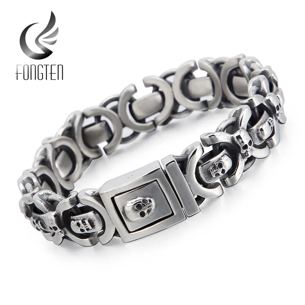 Тяжелая круглая звеньевая стальная цепь Fongten для мужчин Винтажные Ювелирные