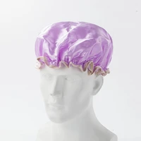 1pcs double waterproof shower cap make up combingbathing sauna bonnets for women satin night hair cap bath products
