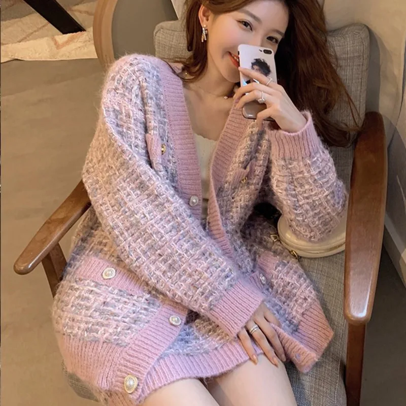 

Korean Casual Sweater Cardigan & Bodycon Mini Skirt Two Piece Set Women High Quality Fall Winter Sweater Suits Knit 2 Piece Set