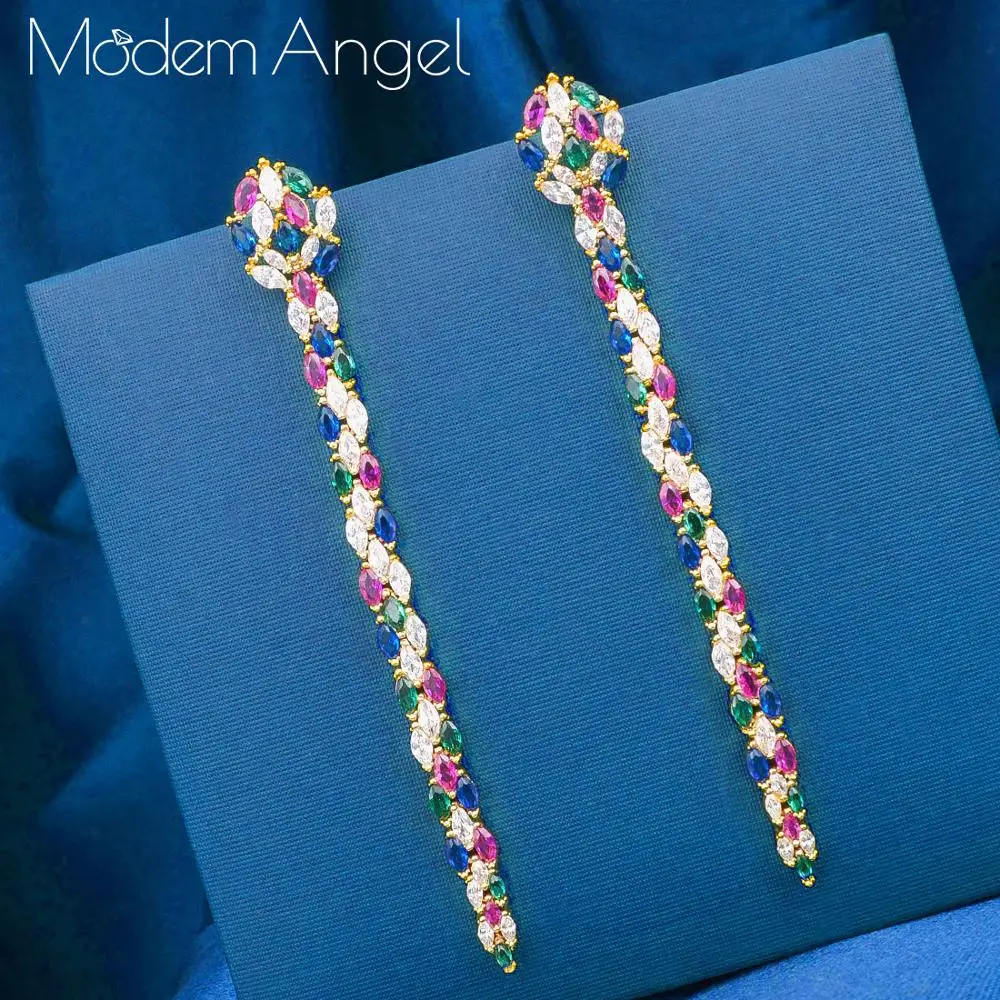 

ModemAngel Luxury Snake Shape Cubic Zircons Copper Long Necklace Earring Jewelry Sets For Women Wedding Indian Dubai Jewelry Set