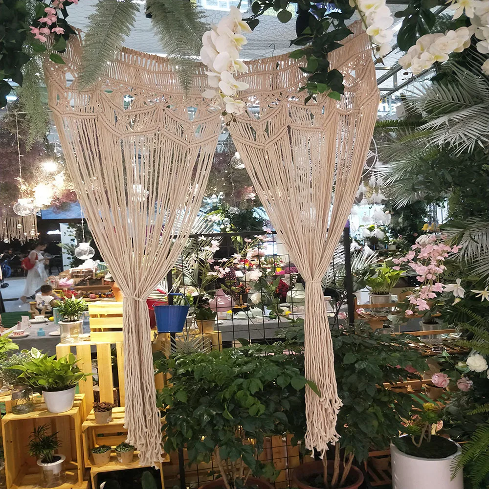 Macrame Curtain Bohemia Wall Art Handmade Cotton Wall Hanging Tapestry with Lace Fabrics Bohemian Hanging Decoration Best Gift