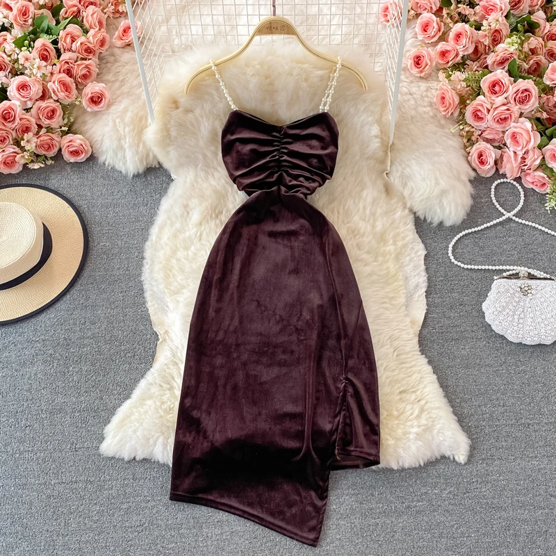 Осеннее праздвечерние чное красное платье элегантное Новое корейское