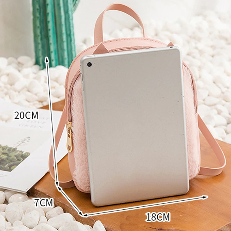 

Hot Korean Version Cute Women Backpacks Plush Fox Backpacks 3D Rabbit Ear Small PU Leather Shoulder Backpack Mini Rucksack