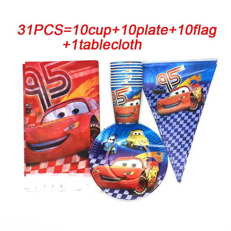31 шт./лот Горячая Disney тачки бумажные стаканчики тарелки баннер платье для дня