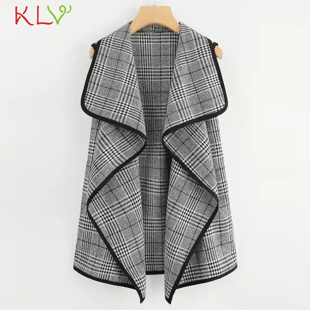 Женский клетчатый пиджак без рукавов повседневный элегантный кардиган размера