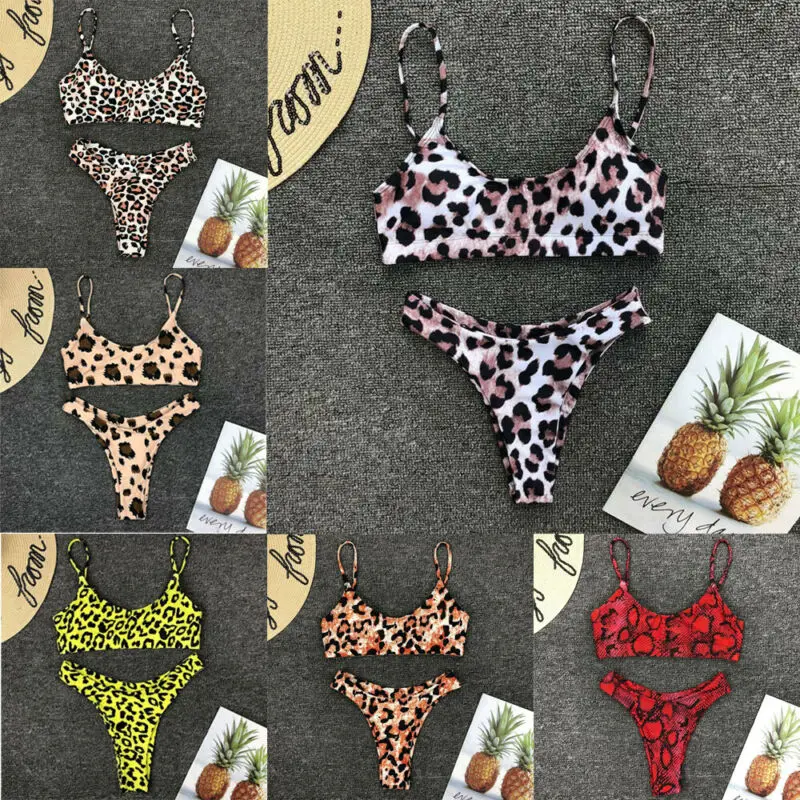 Женский купальник без рукавов с леопардовым принтом бандажный комплект бикини