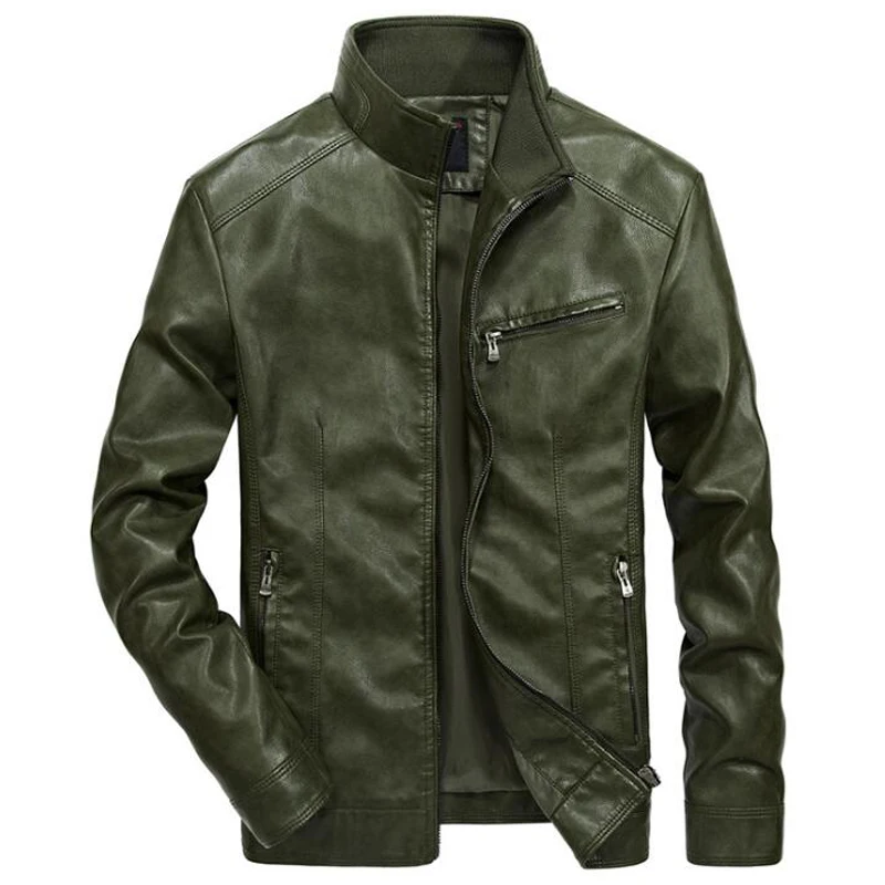 

New Leather Jacket Men Casual Stand Solid Color Thin Moto Biker Leather Jackets Chaqueta Cuero Hombre 5XL Coat Jaqueta Masculina