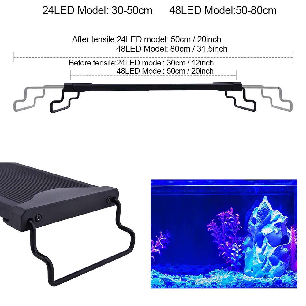 Супер яркий светодиодный аквариумный светильник 12/24 Вт для аквариума травы 30-80 см