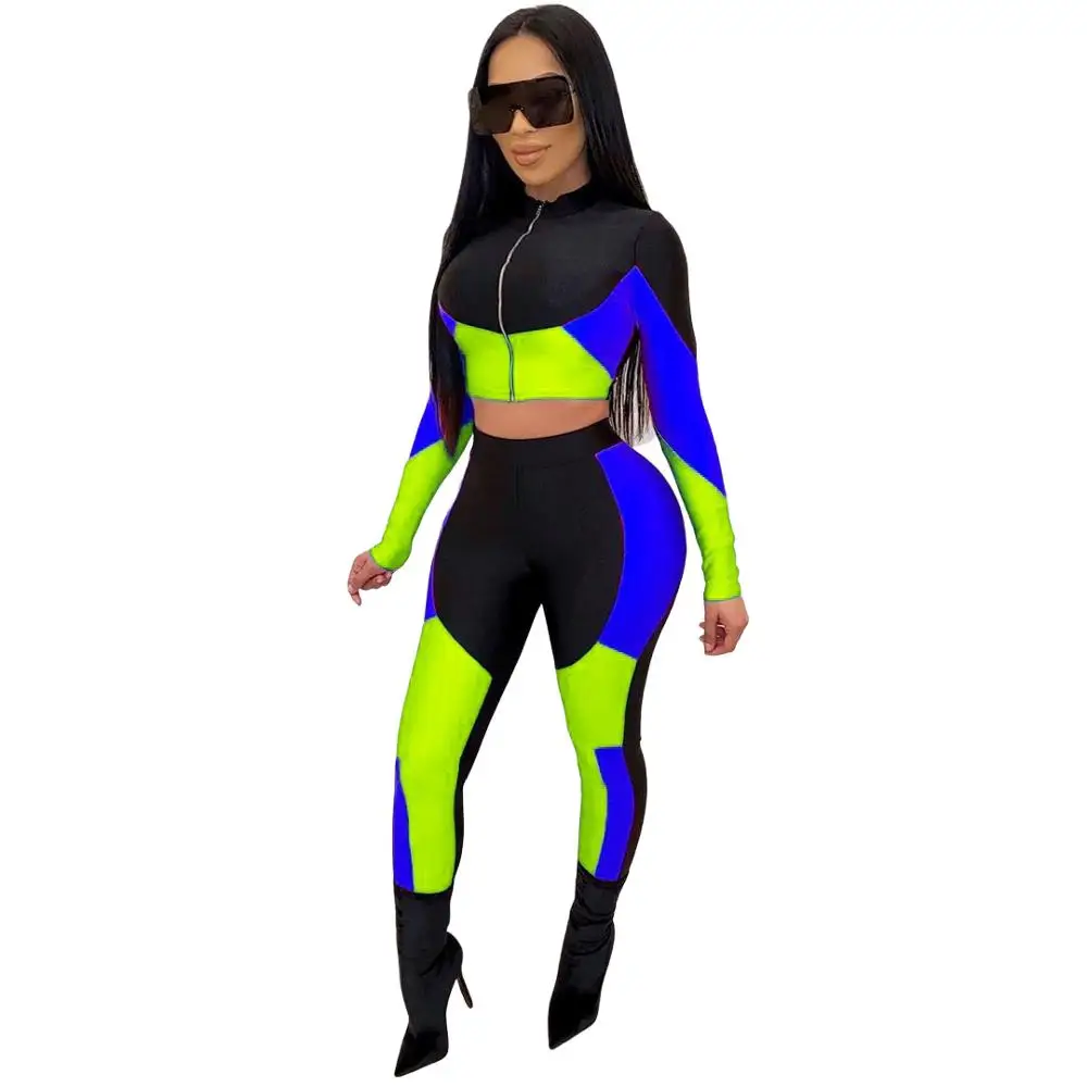 Женский зимний спортивный костюм повседневный цветной укороченный топ на молнии