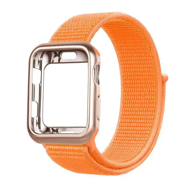 NEW Papaya Чехол+ ремешок для apple watch 4 Band 44 мм correa apple watch 42 мм 38 мм 40 мм iwatch series 5 4 3 нейлоновый браслет pulseira - Цвет ремешка: NEW Papaya