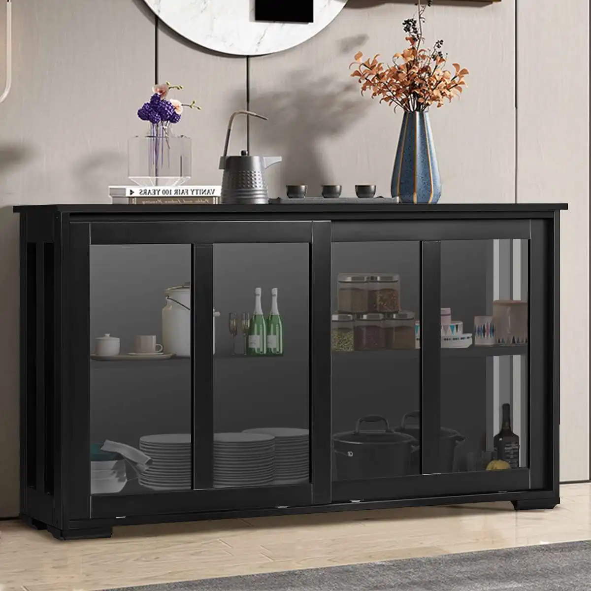

Buffet Storage Cabinet TV Stand Cabinet Sliding Door Sideboard Stackable Cabinets Cupboard For Kitchen Living Room 33x107x60cm