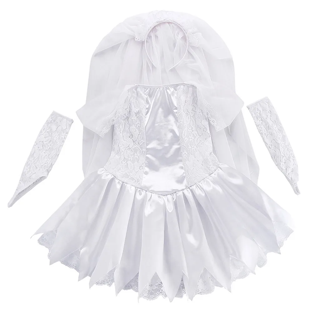 Хэллоуин детей Косплей Призрак невесты белое платье принцессы Топ Белый Ангел