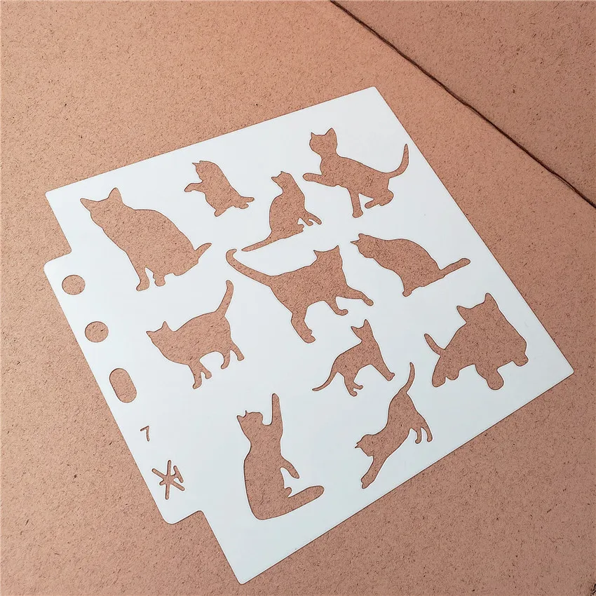 

14.1*13 cat group stencils Cover template spray plastic mold shield DIY cake hollow Embellishment printing lace ruler Easter