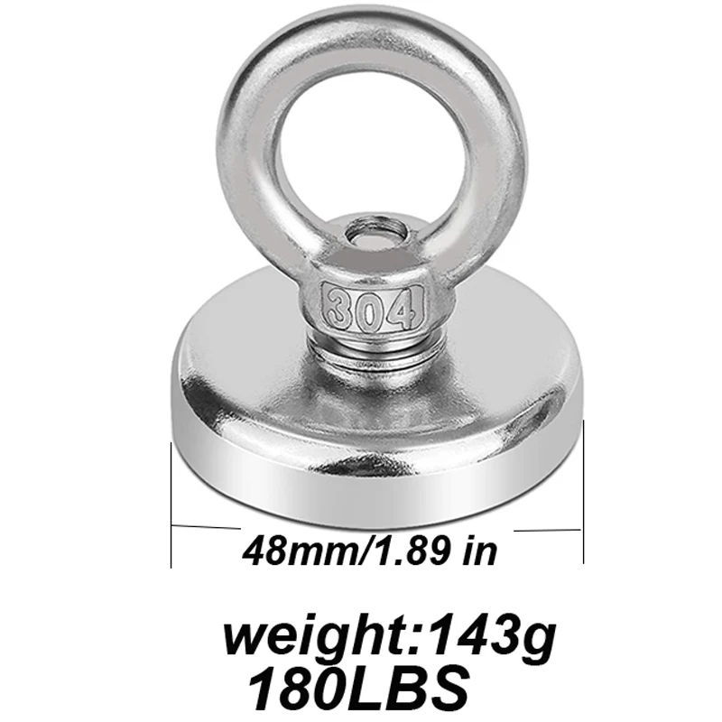 

1 Pack Neodymium Fishing Magnets , 180LBS Pulling Force Strong Round Rare Earth Magnet N52 with Countersunk Hole Eyebolt