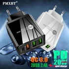 Сетевой адаптер с несколькими USB-портами, QC 3,0, быстрая зарядка, вилка для ЕС, Великобритании, США, зарядное устройство для Huawei P40, iPhone, быстрая зарядка PD, USB C, 20 Вт