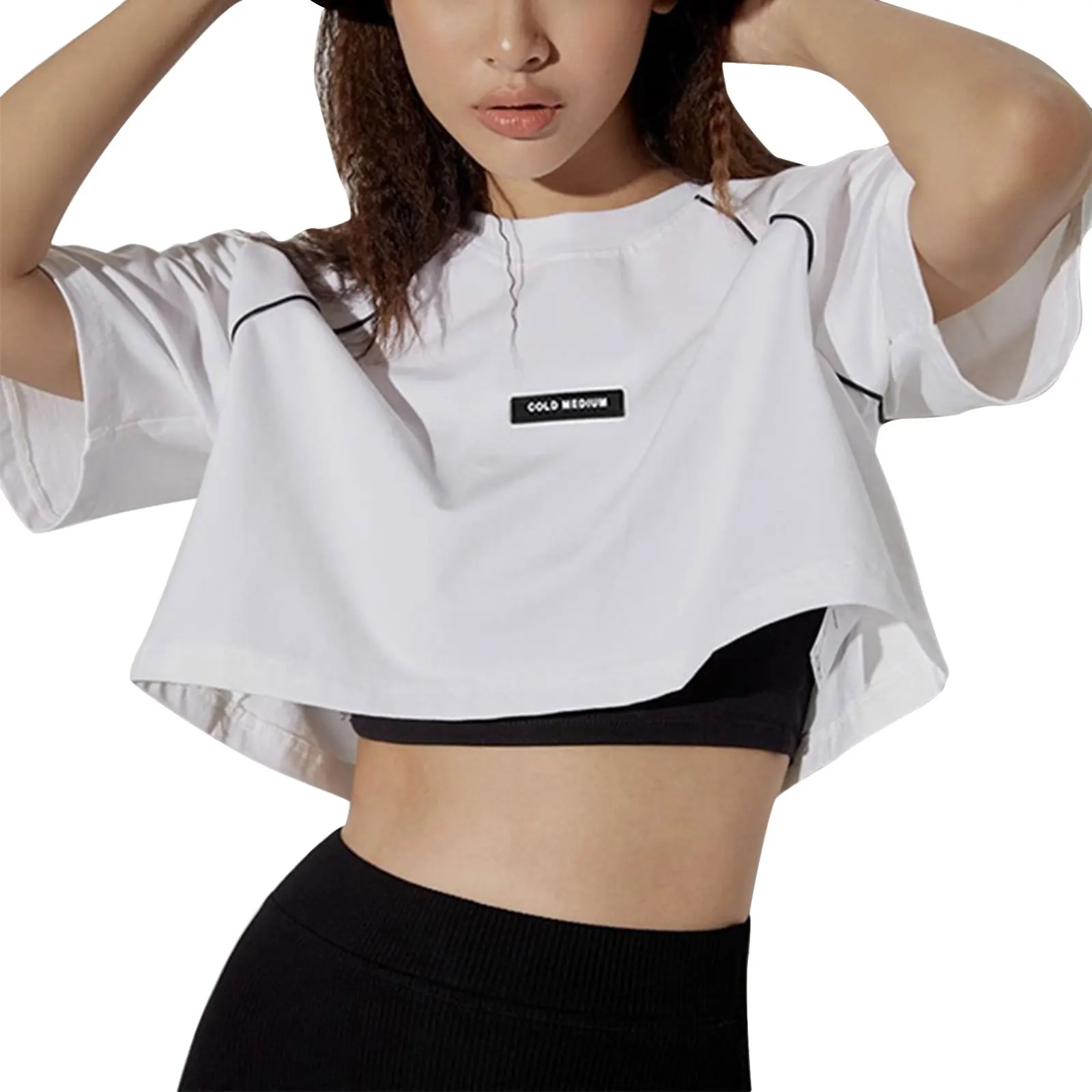 

Женский свободный кроп-топ, Повседневная футболка с коротким рукавом и круглым вырезом для взрослых, весна-лето 2021