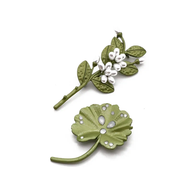 

Brooches Green Colors Pearls Charm Leaf Plant Gift For Girls Women