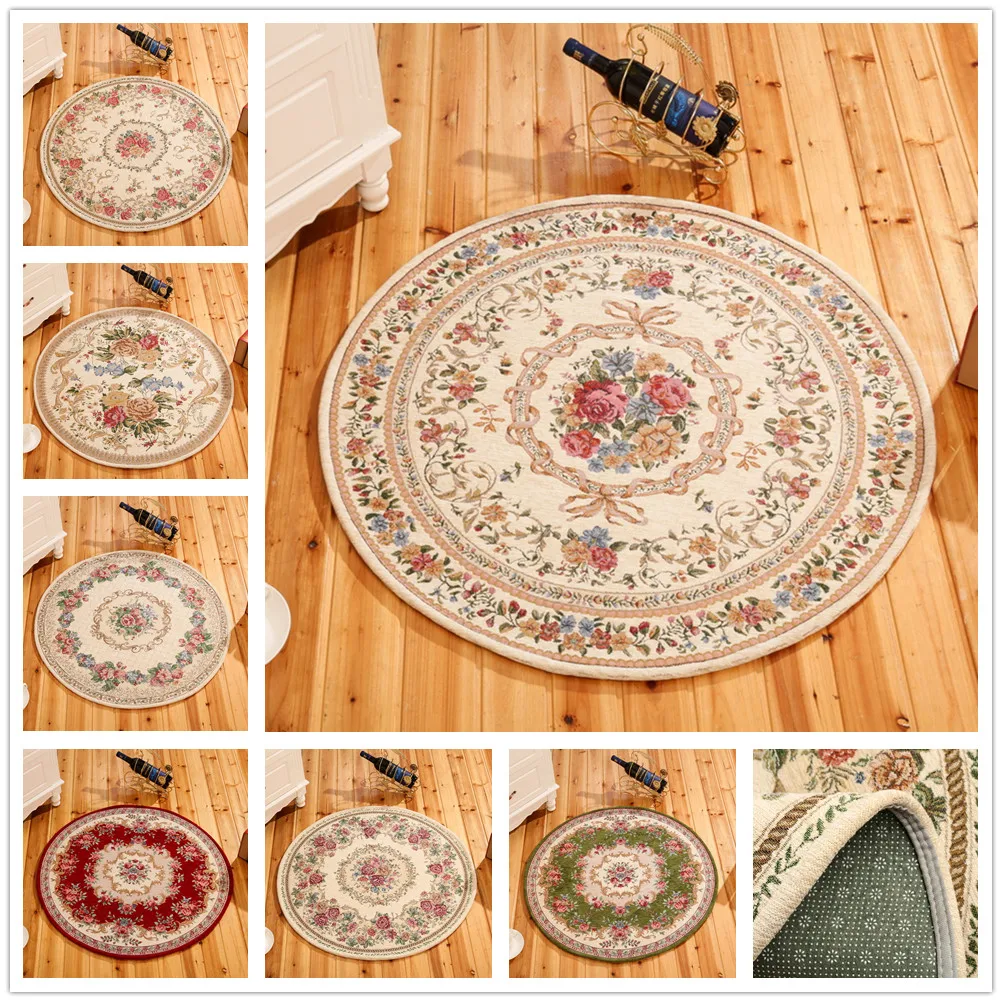 Круглый жаккардовый простой коврик в деревенском стиле для гостиной Цветочный