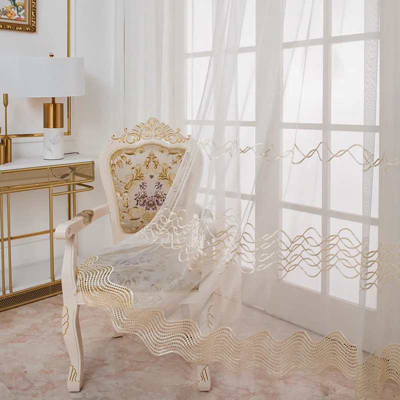 

European Style Embroidered Tulle Curtains For Living Room Bedroom White Window Treatments Voile Sheer Curtain For Kitchen Blinds