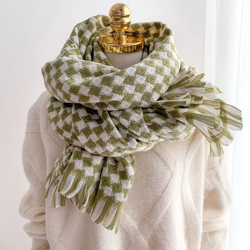 

JTVOVO 2021 Новый 200x70 см имитация кашемира Зимний теплый ветрозащитный твидовый женский роскошный шарф французская кисточка модная шаль